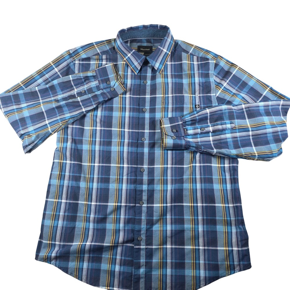 Marmot Button Down Shirt Mens Large Blue Plaid Long Sleeve H53020 - Picture 2 of 9